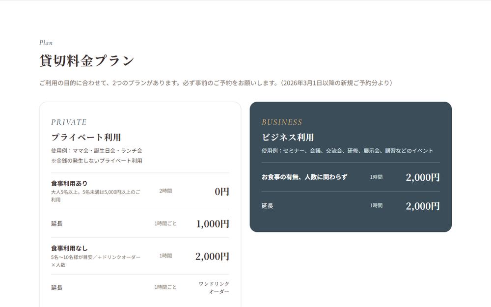 プランBの試作:貸切料金プラン